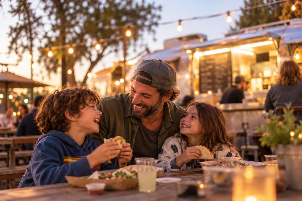 Dakota Younger with his kids at a food truck